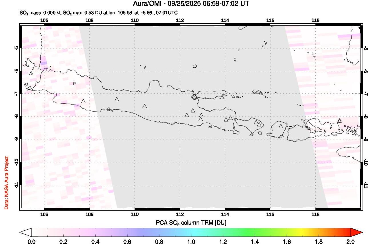 A sulfur dioxide image over Java, Indonesia on Sep 25, 2025.