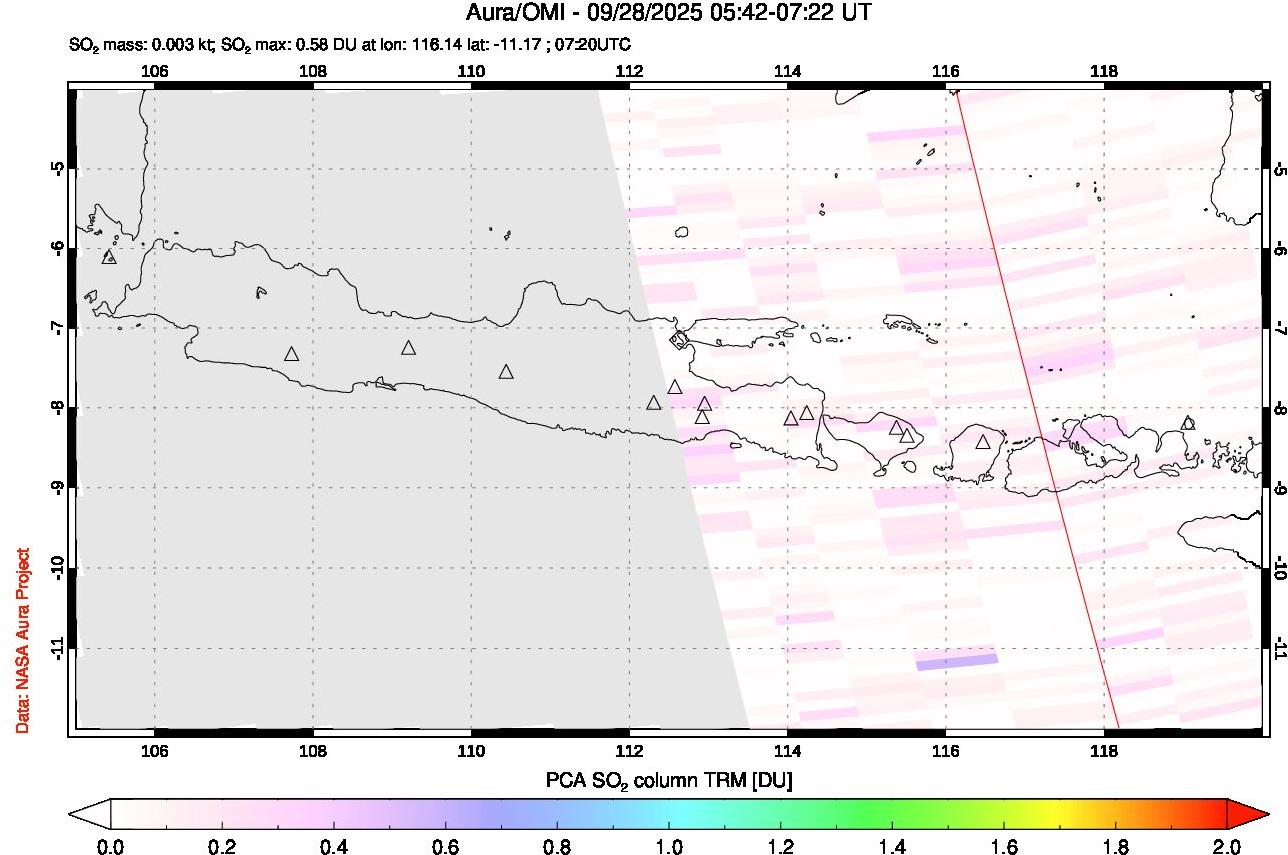 A sulfur dioxide image over Java, Indonesia on Sep 28, 2025.