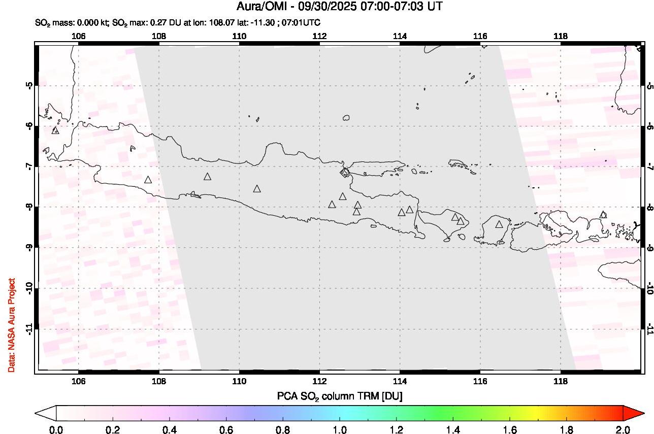 A sulfur dioxide image over Java, Indonesia on Sep 30, 2025.