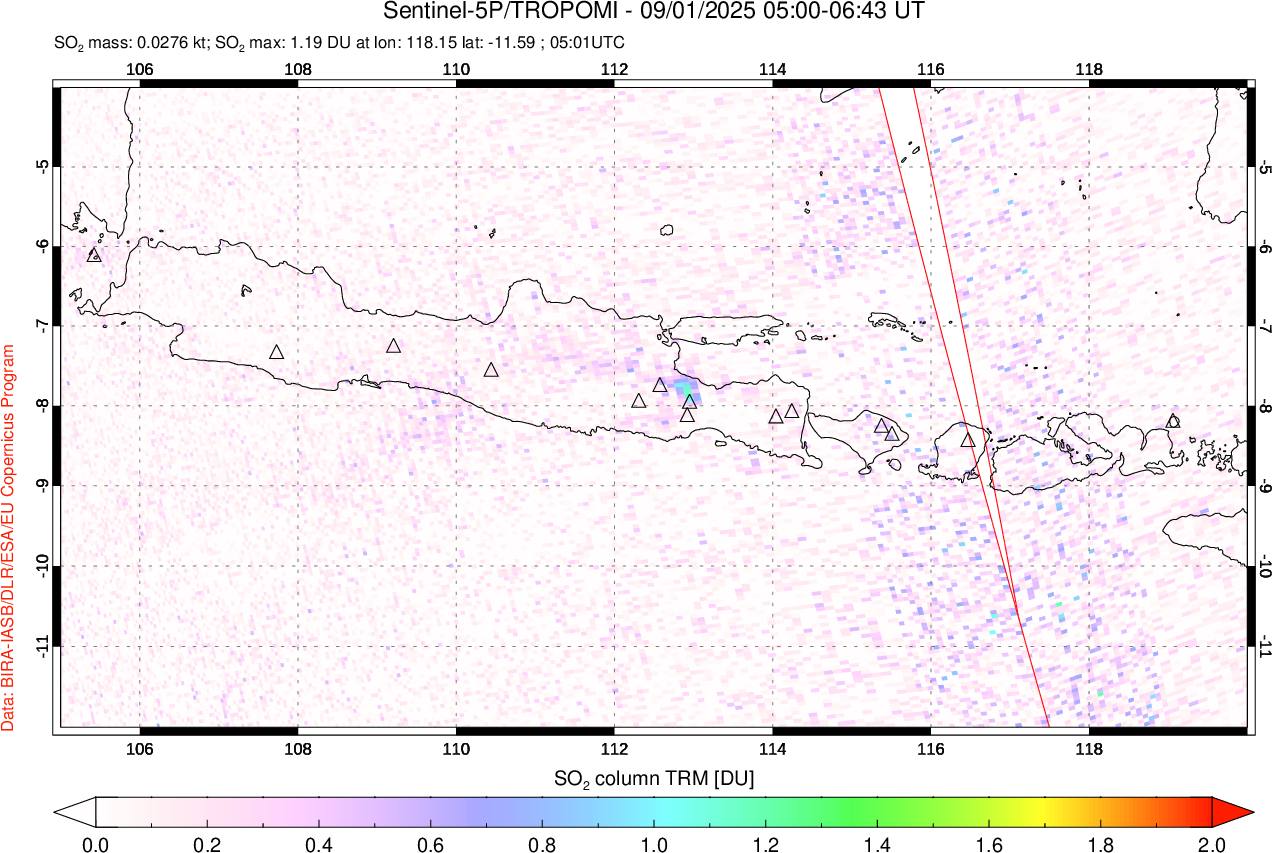 A sulfur dioxide image over Java, Indonesia on Sep 01, 2025.