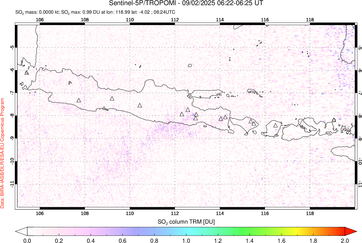 A sulfur dioxide image over Java, Indonesia on Sep 02, 2025.