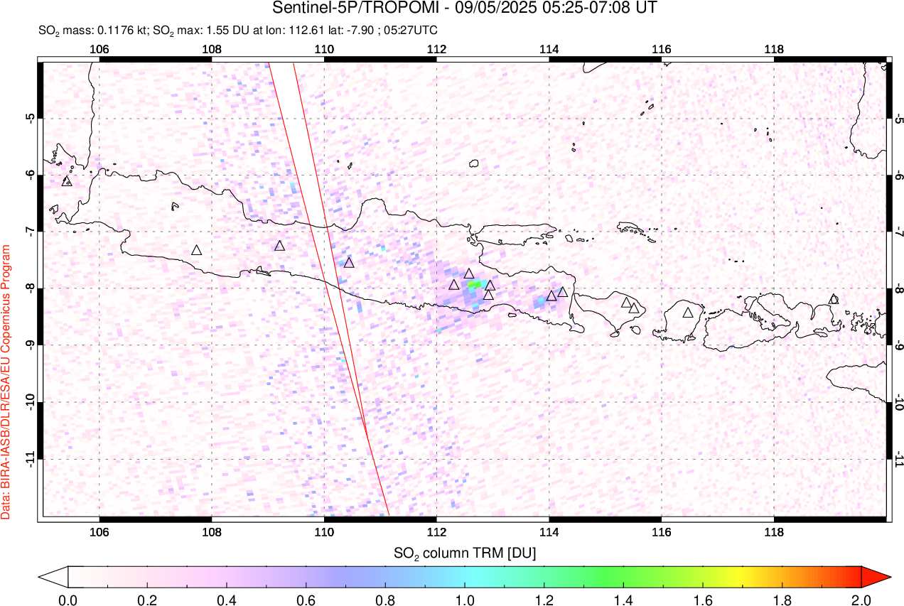 A sulfur dioxide image over Java, Indonesia on Sep 05, 2025.