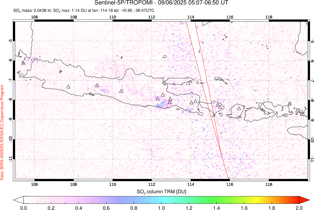 A sulfur dioxide image over Java, Indonesia on Sep 06, 2025.