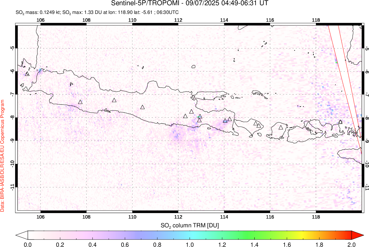 A sulfur dioxide image over Java, Indonesia on Sep 07, 2025.
