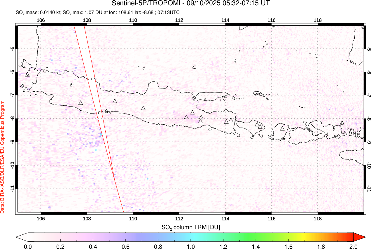 A sulfur dioxide image over Java, Indonesia on Sep 10, 2025.