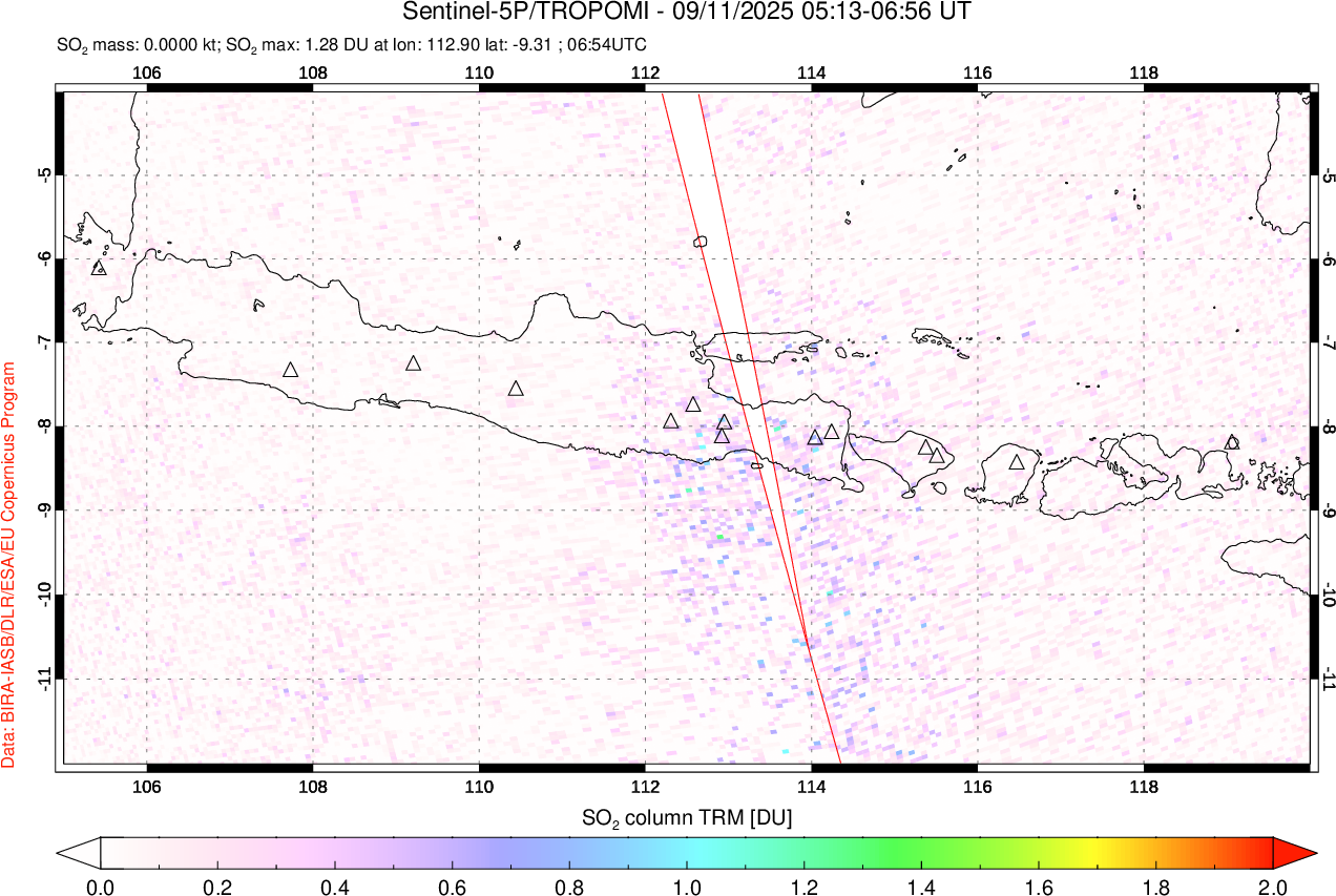 A sulfur dioxide image over Java, Indonesia on Sep 11, 2025.