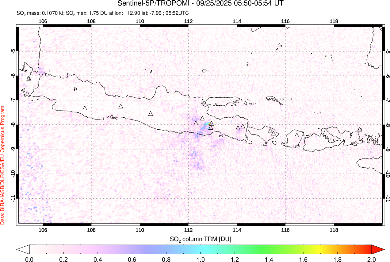 A sulfur dioxide image over Java, Indonesia on Sep 25, 2025.