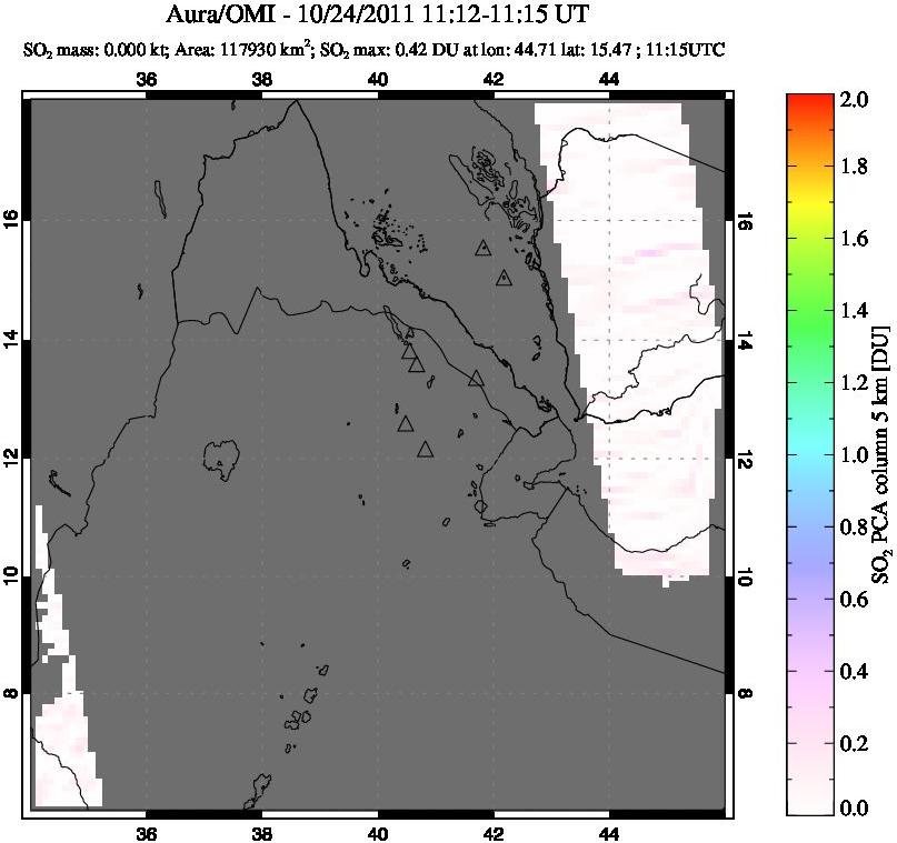 A sulfur dioxide image over Afar and southern Red Sea on Oct 24, 2011.
