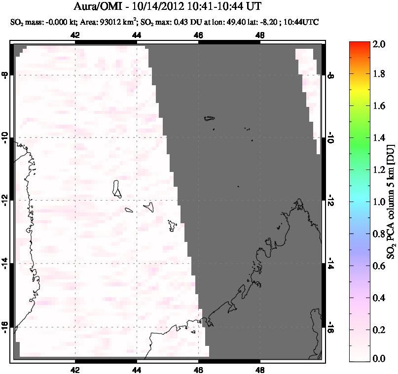 A sulfur dioxide image over Comoro Islands on Oct 14, 2012.