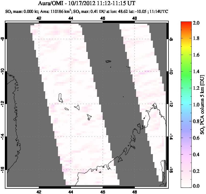 A sulfur dioxide image over Comoro Islands on Oct 17, 2012.