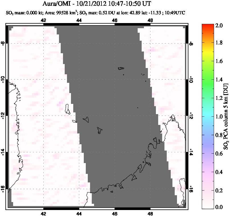 A sulfur dioxide image over Comoro Islands on Oct 21, 2012.