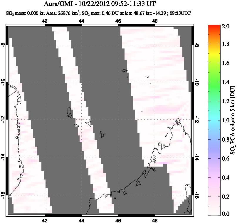 A sulfur dioxide image over Comoro Islands on Oct 22, 2012.