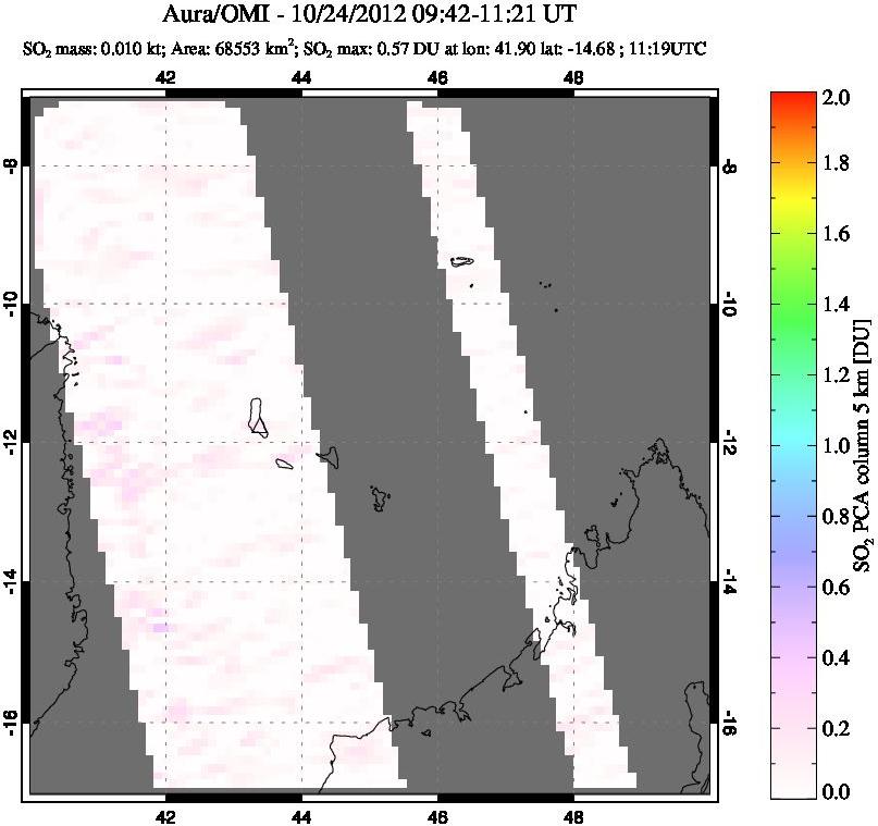 A sulfur dioxide image over Comoro Islands on Oct 24, 2012.
