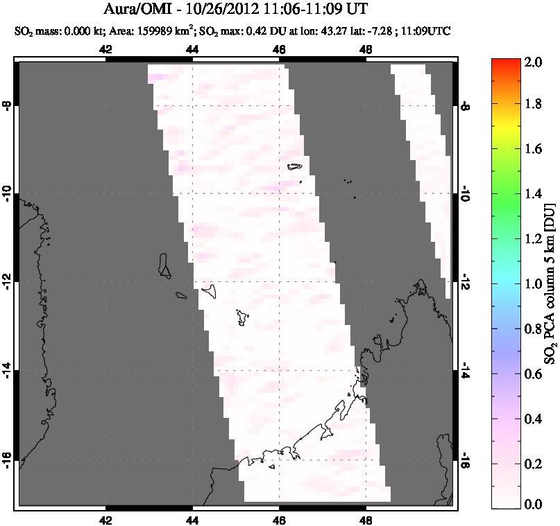 A sulfur dioxide image over Comoro Islands on Oct 26, 2012.