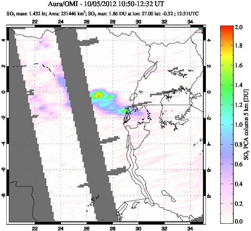 A sulfur dioxide image over Nyiragongo, DR Congo on Oct 05, 2012.