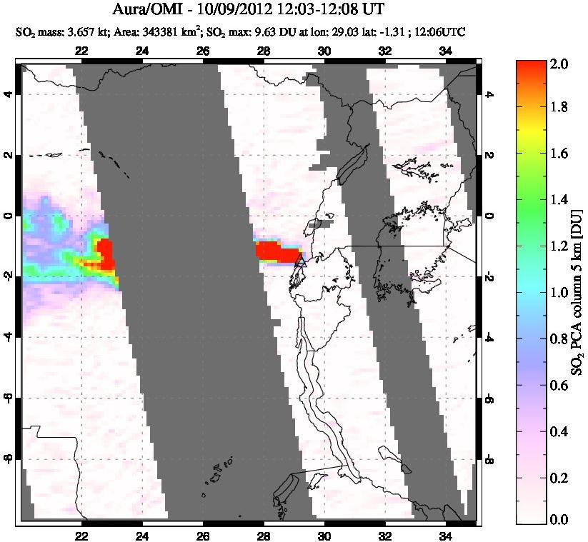 A sulfur dioxide image over Nyiragongo, DR Congo on Oct 09, 2012.