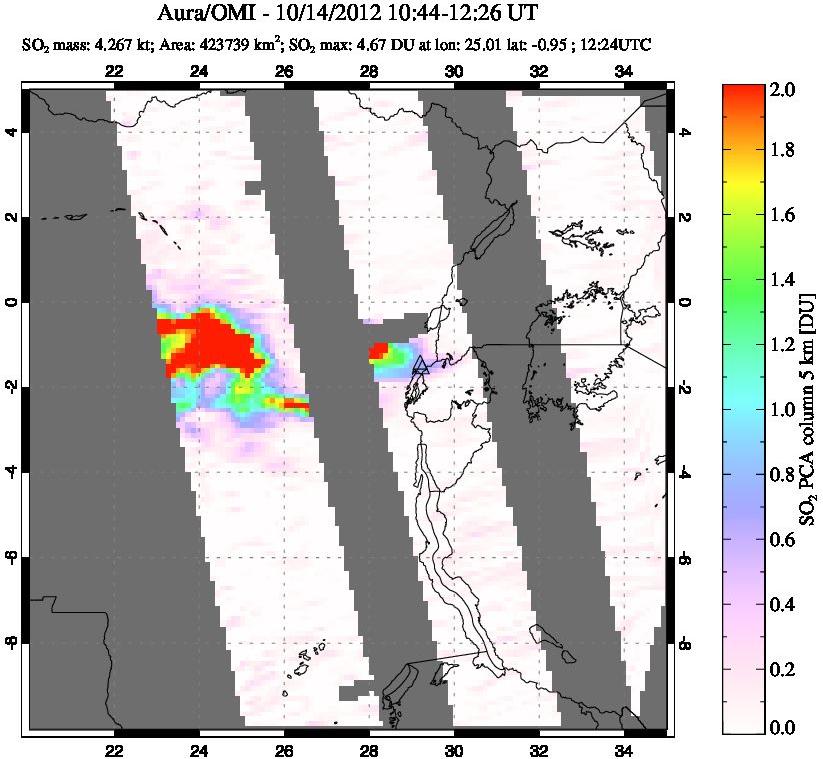 A sulfur dioxide image over Nyiragongo, DR Congo on Oct 14, 2012.