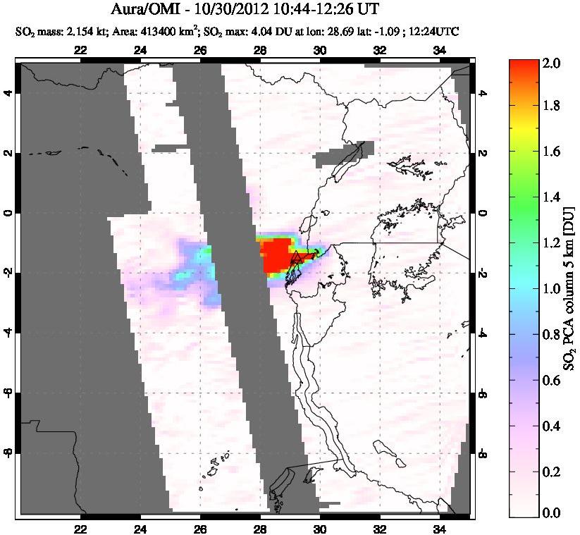 A sulfur dioxide image over Nyiragongo, DR Congo on Oct 30, 2012.