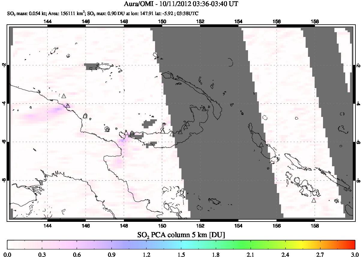 A sulfur dioxide image over Papua, New Guinea on Oct 11, 2012.