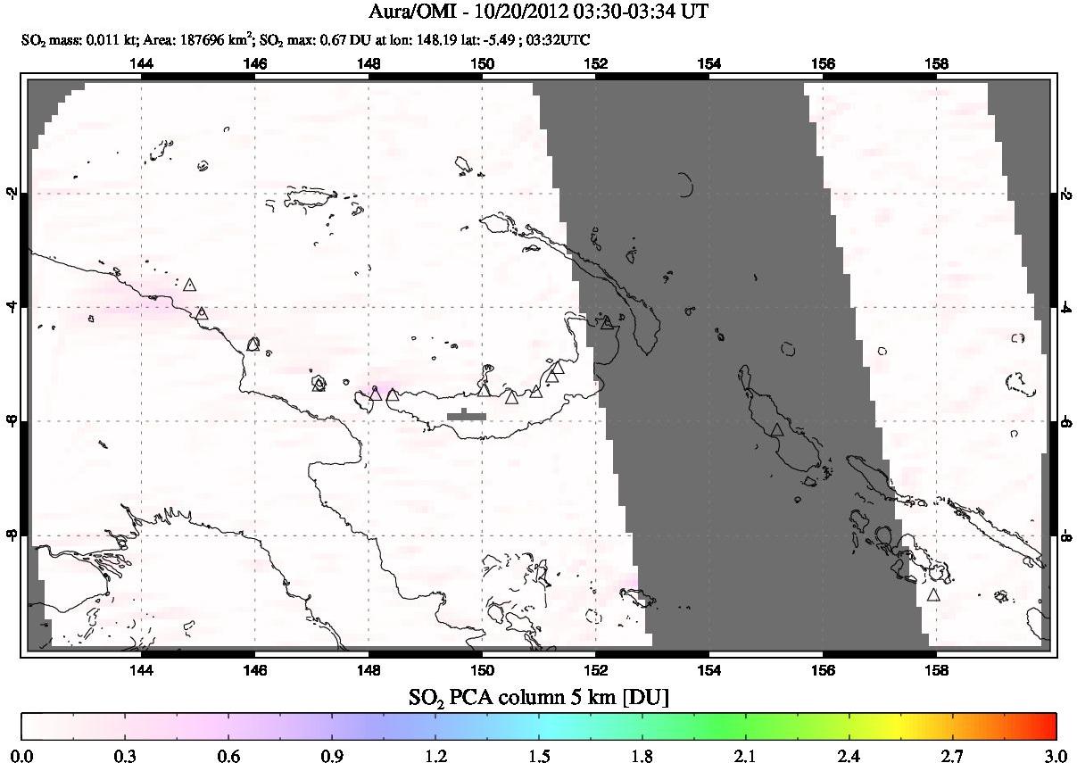 A sulfur dioxide image over Papua, New Guinea on Oct 20, 2012.