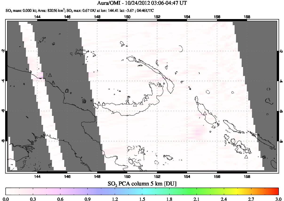 A sulfur dioxide image over Papua, New Guinea on Oct 24, 2012.
