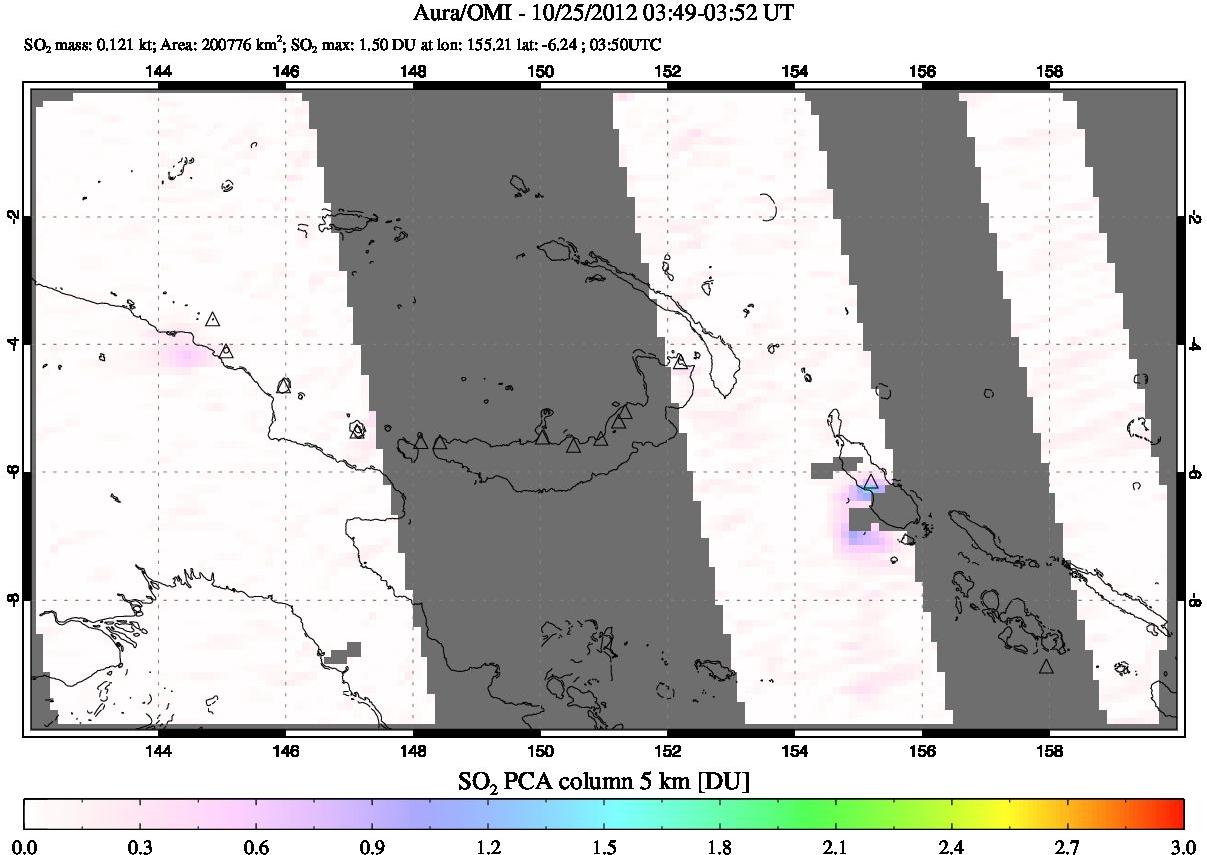 A sulfur dioxide image over Papua, New Guinea on Oct 25, 2012.