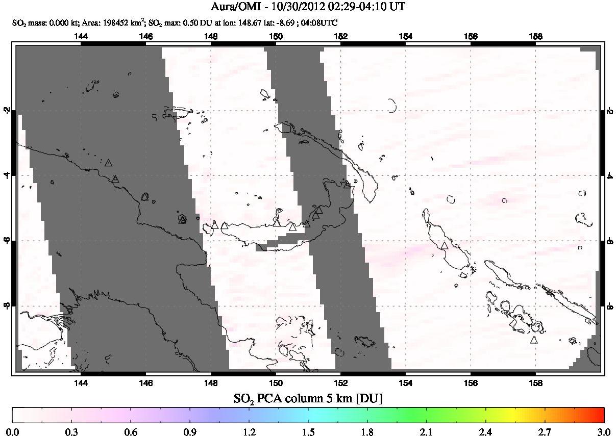 A sulfur dioxide image over Papua, New Guinea on Oct 30, 2012.