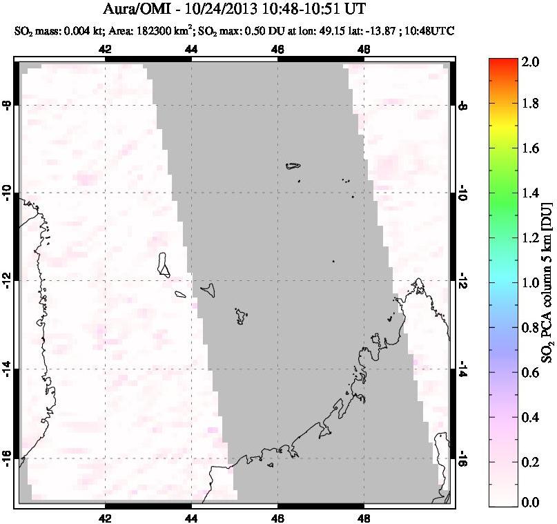 A sulfur dioxide image over Comoro Islands on Oct 24, 2013.