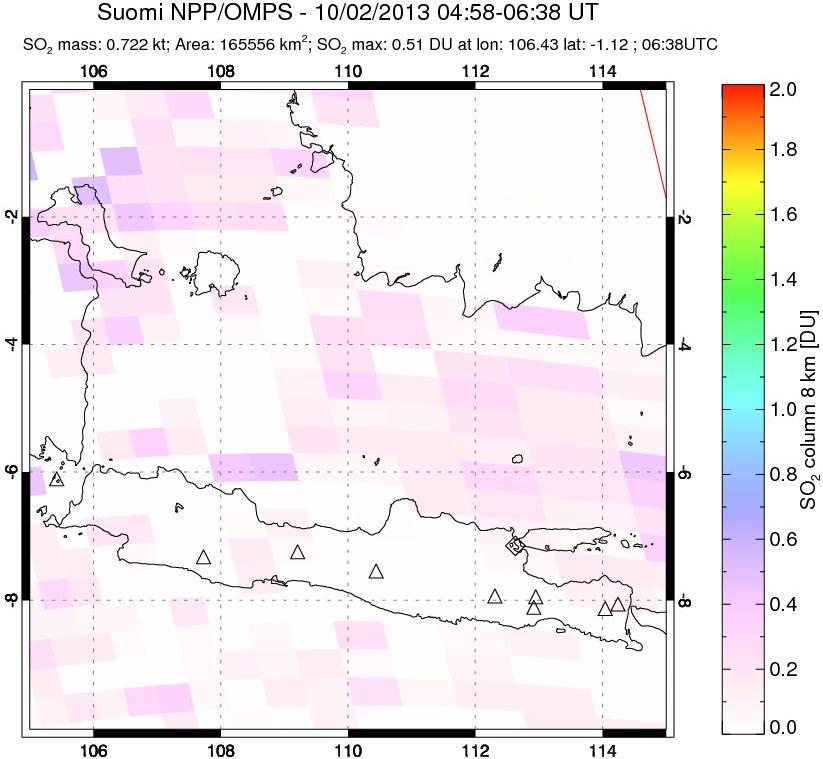 A sulfur dioxide image over Java, Indonesia on Oct 02, 2013.
