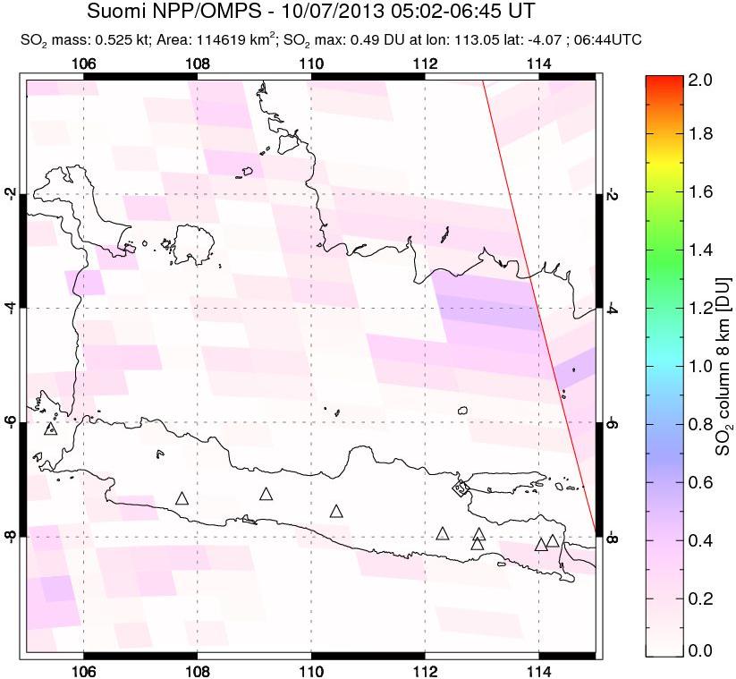 A sulfur dioxide image over Java, Indonesia on Oct 07, 2013.