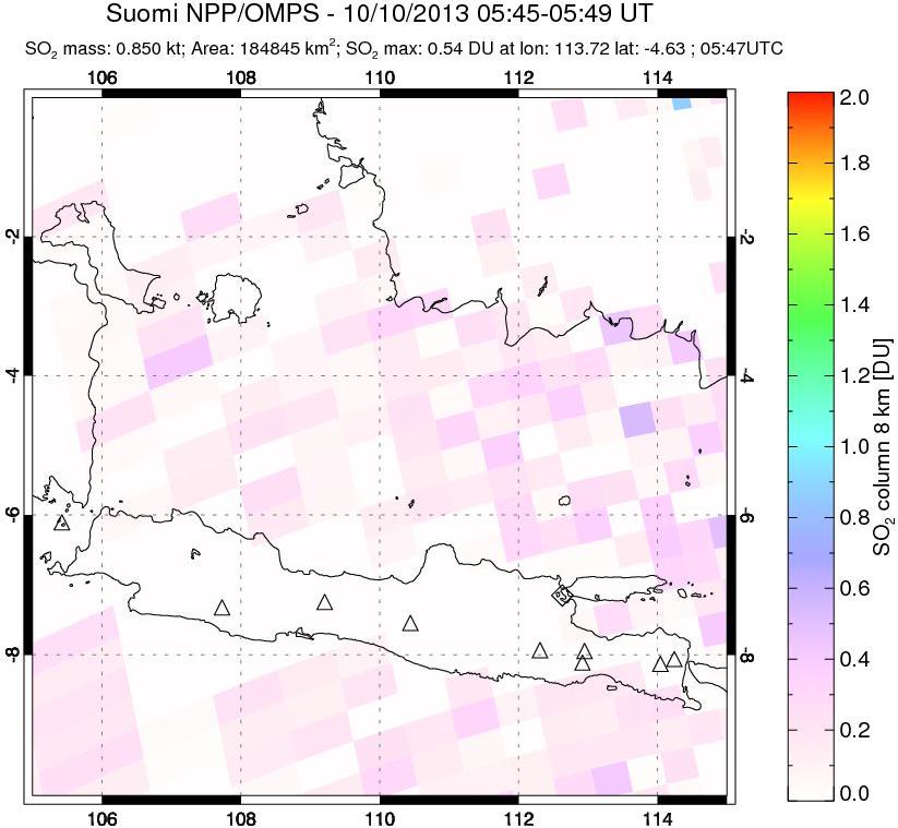 A sulfur dioxide image over Java, Indonesia on Oct 10, 2013.