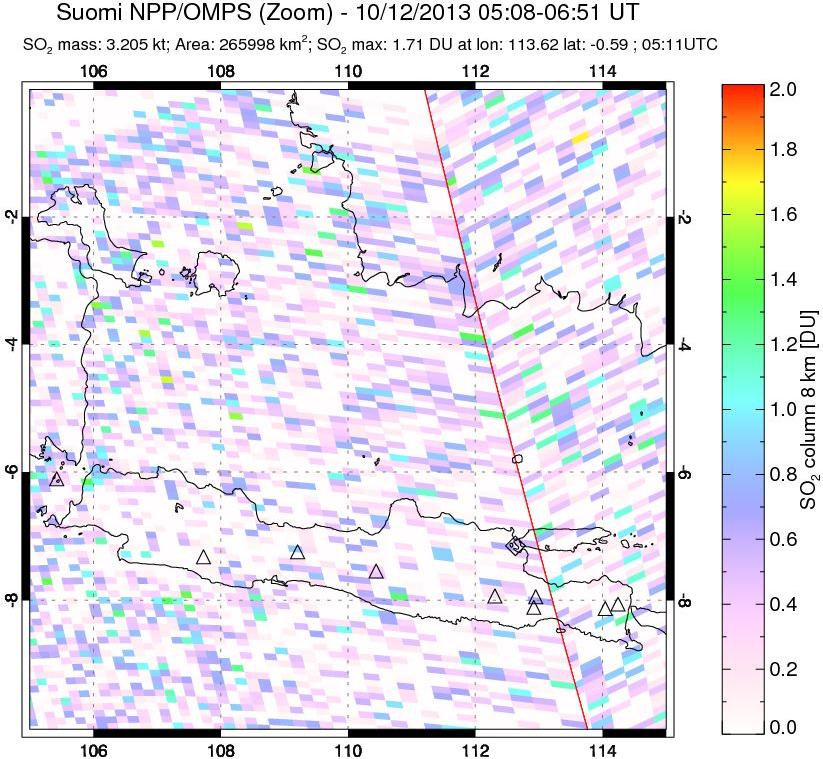 A sulfur dioxide image over Java, Indonesia on Oct 12, 2013.