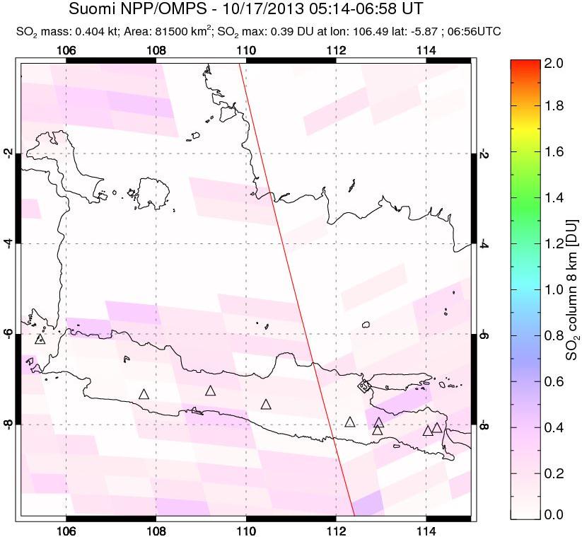 A sulfur dioxide image over Java, Indonesia on Oct 17, 2013.