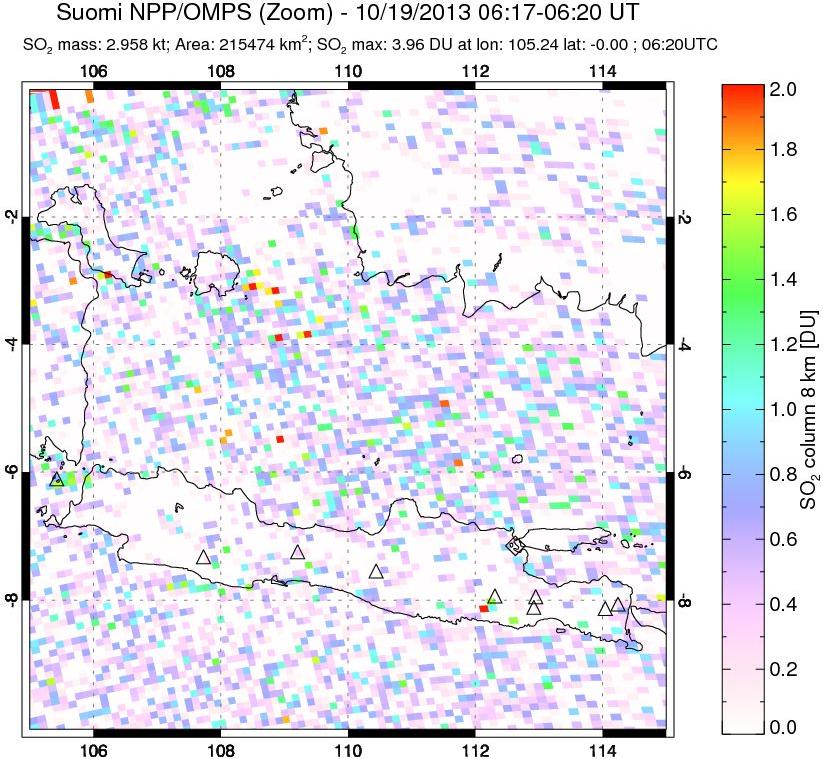A sulfur dioxide image over Java, Indonesia on Oct 19, 2013.
