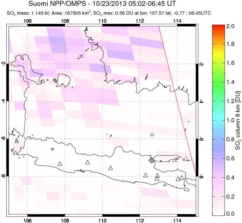 A sulfur dioxide image over Java, Indonesia on Oct 23, 2013.