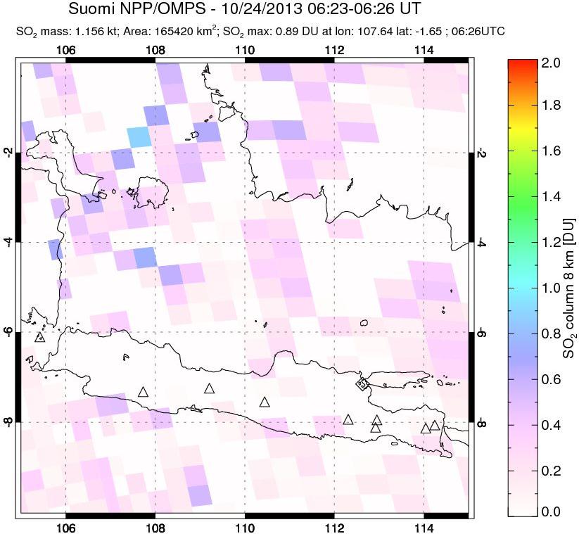 A sulfur dioxide image over Java, Indonesia on Oct 24, 2013.