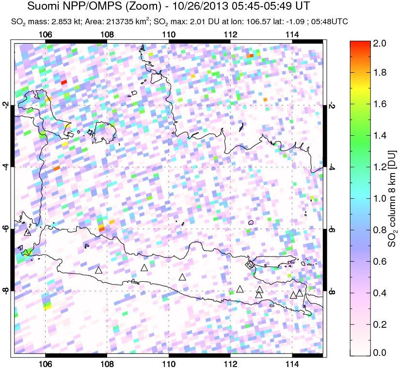 A sulfur dioxide image over Java, Indonesia on Oct 26, 2013.