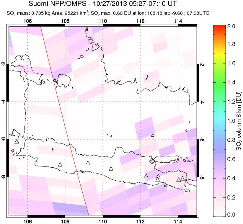 A sulfur dioxide image over Java, Indonesia on Oct 27, 2013.