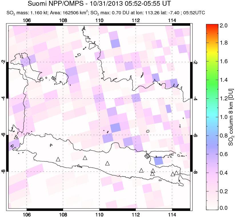 A sulfur dioxide image over Java, Indonesia on Oct 31, 2013.