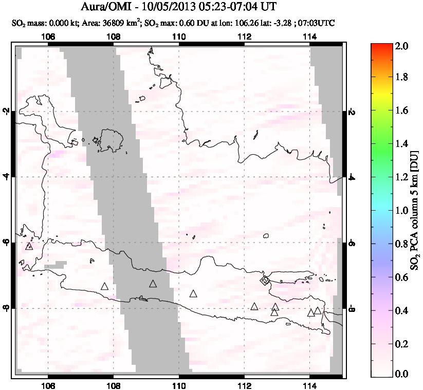 A sulfur dioxide image over Java, Indonesia on Oct 05, 2013.