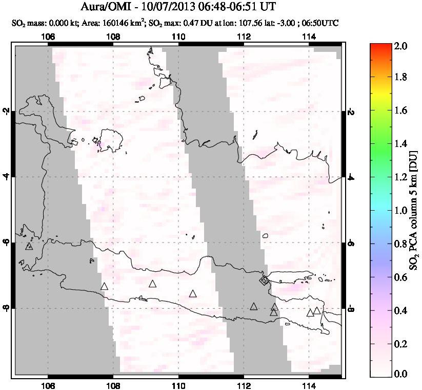 A sulfur dioxide image over Java, Indonesia on Oct 07, 2013.