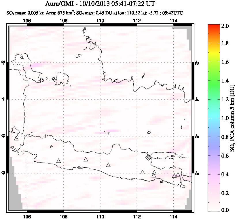 A sulfur dioxide image over Java, Indonesia on Oct 10, 2013.