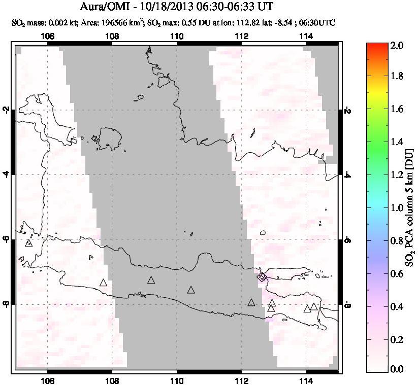 A sulfur dioxide image over Java, Indonesia on Oct 18, 2013.