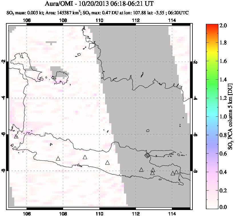 A sulfur dioxide image over Java, Indonesia on Oct 20, 2013.