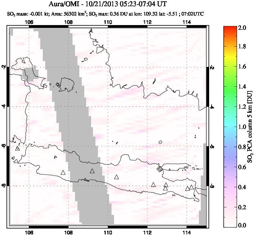 A sulfur dioxide image over Java, Indonesia on Oct 21, 2013.