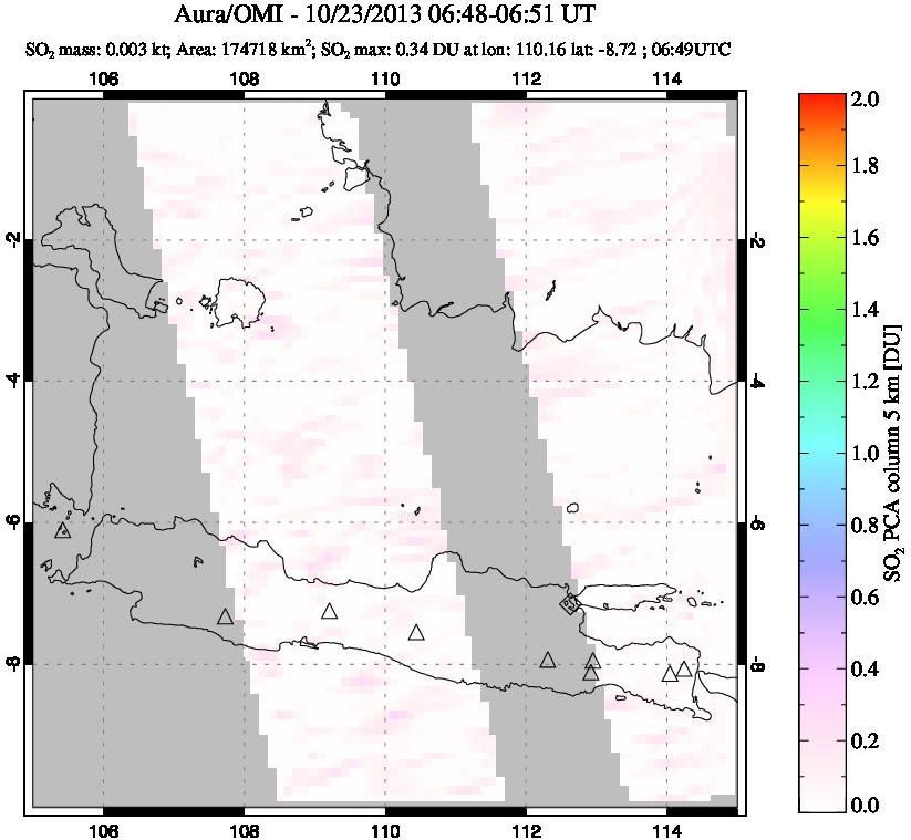 A sulfur dioxide image over Java, Indonesia on Oct 23, 2013.