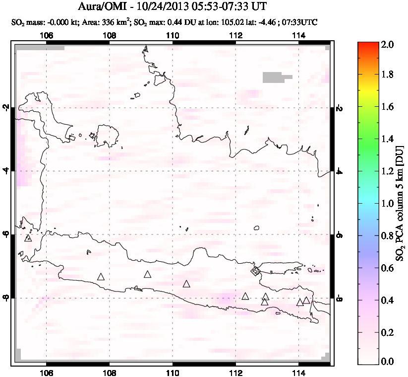 A sulfur dioxide image over Java, Indonesia on Oct 24, 2013.