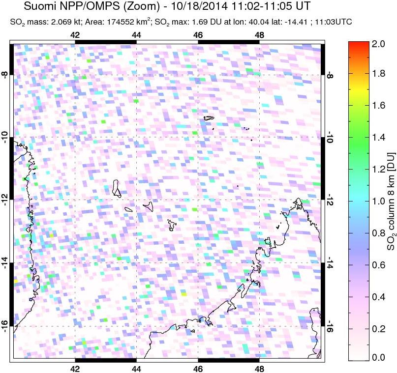 A sulfur dioxide image over Comoro Islands on Oct 18, 2014.