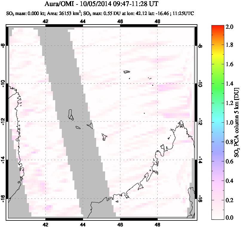 A sulfur dioxide image over Comoro Islands on Oct 05, 2014.