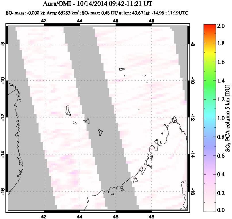 A sulfur dioxide image over Comoro Islands on Oct 14, 2014.